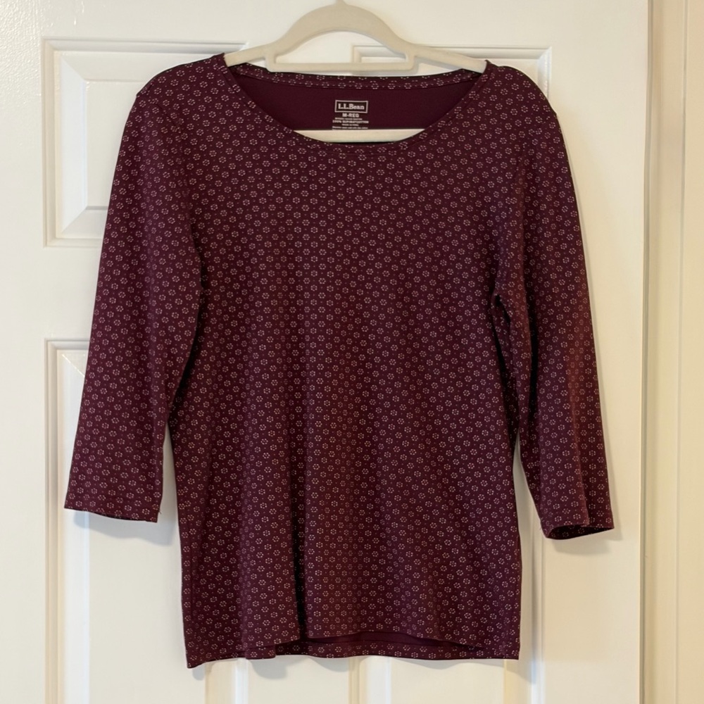 L.L. Bean 3/4 Sleeve 100% Supima Cotton Maroon Top, Size M
